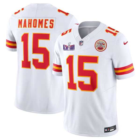 Men & Women & Youth Kansas City Chiefs #15 Patrick Mahomes White F.U.S.E. Super Bowl LVIII Patch Vapor Untouchable Limited Jersey